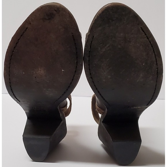 Frye Izzy Artisan Bootie/Mule 10 Brown Leather Chunky Heel Slingback Peep Toe - Picture 14 of 14